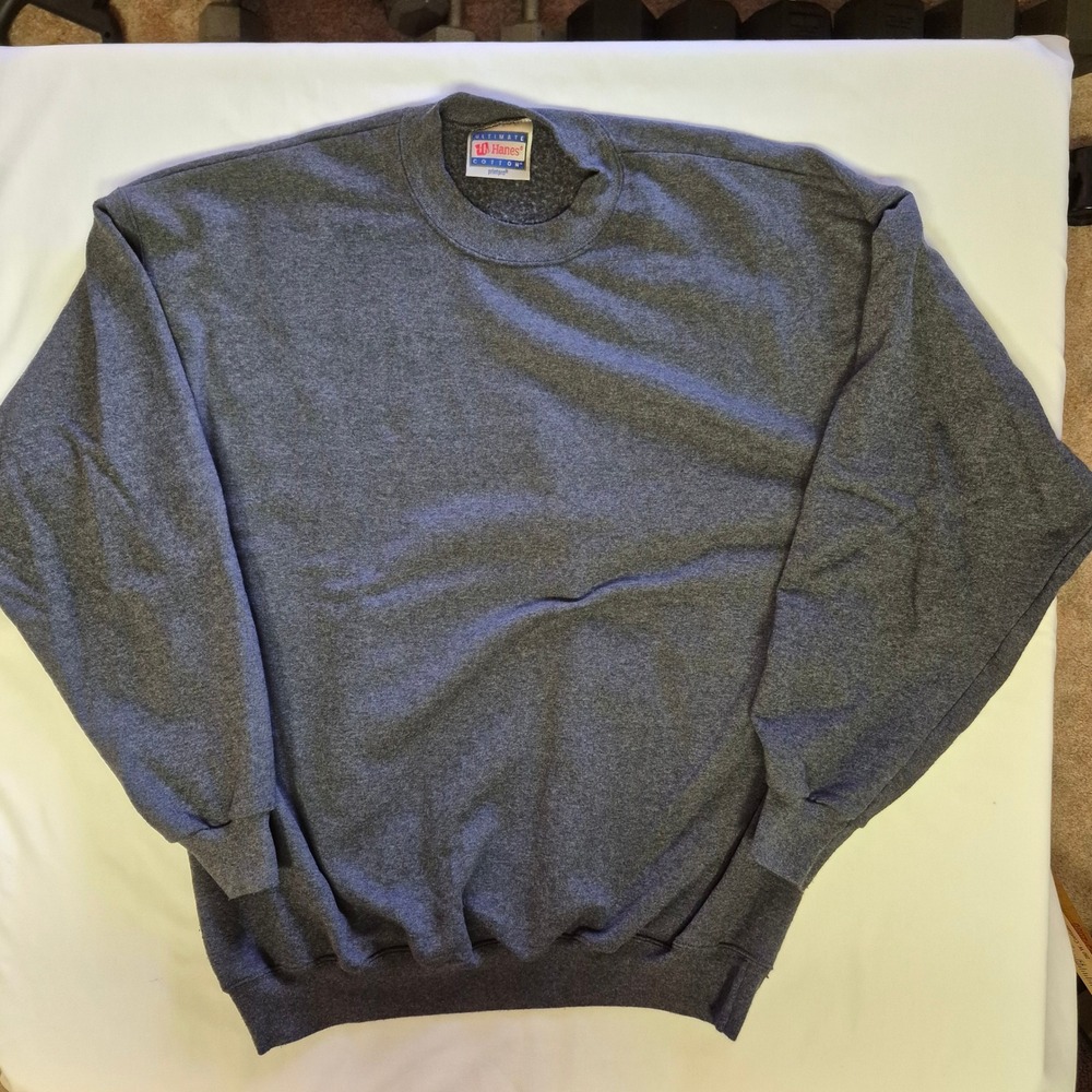 Hanes Ultimate Cotton PrintPro Sweatshirt Mens L Charcoal Gray Crewneck Blank